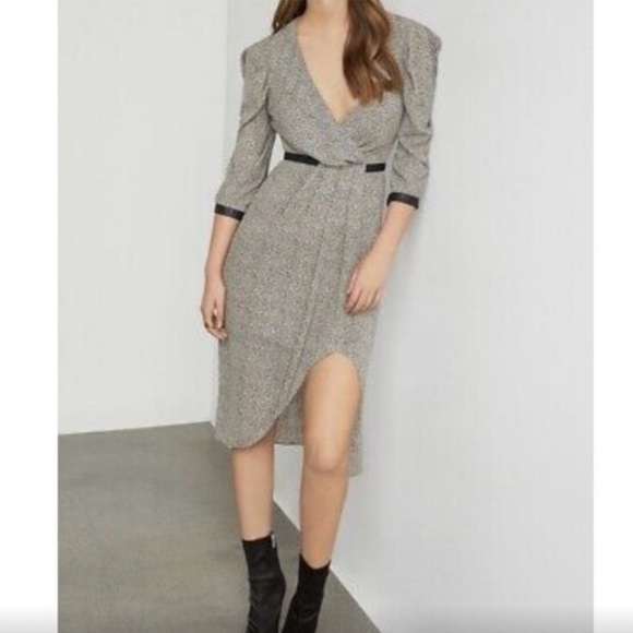 ✨ BCBG Faux Wrap Leopard Slight Puff Shoulder High Low Dress✨ - Picture 2 of 14